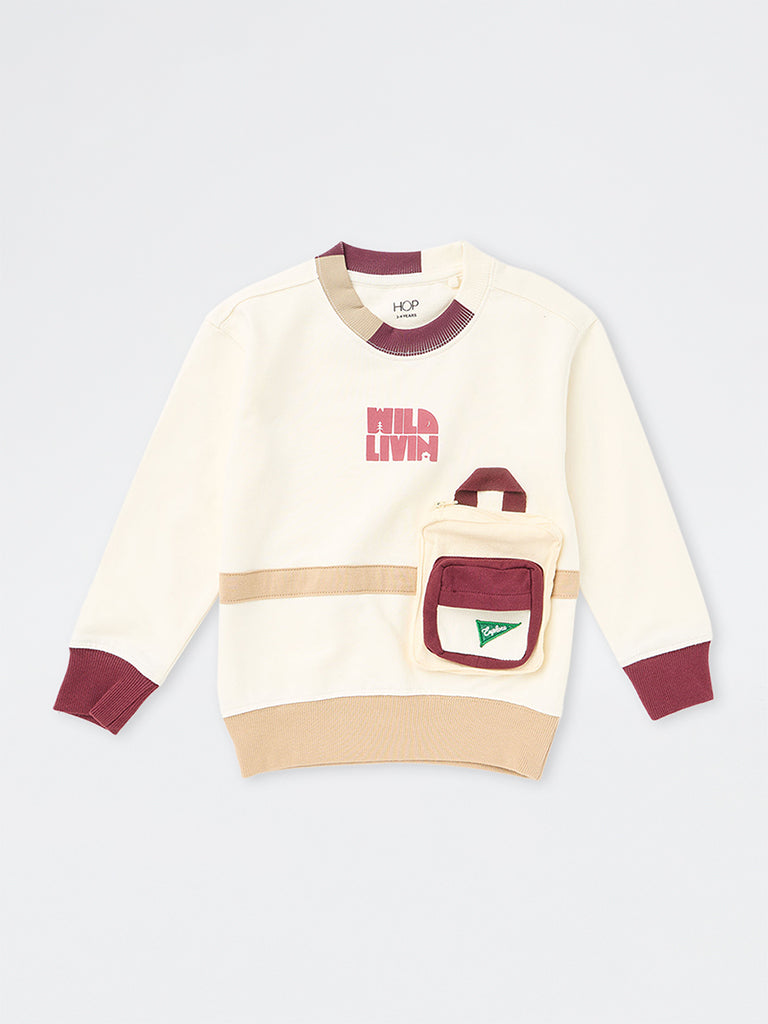 HOP Kids Boys Off-White Waist-Bag Style Cotton Sweatshirt