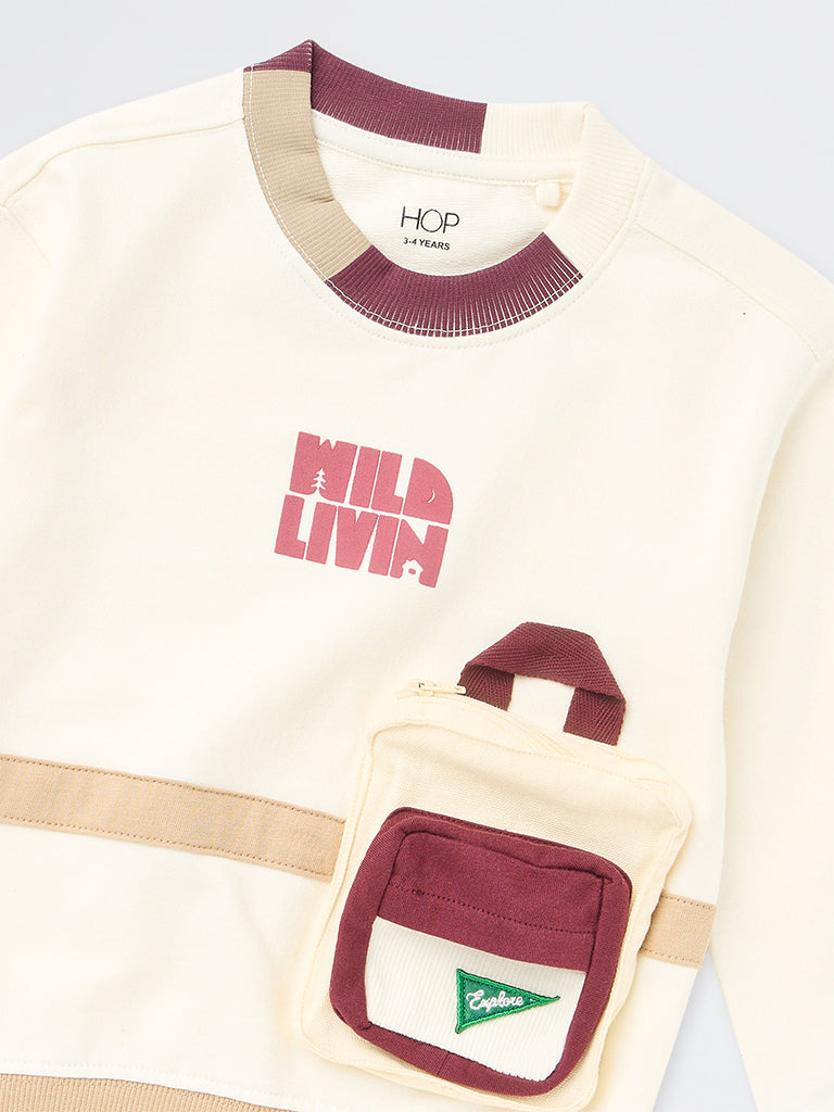 HOP Kids Boys Off-White Waist-Bag Style Cotton Sweatshirt