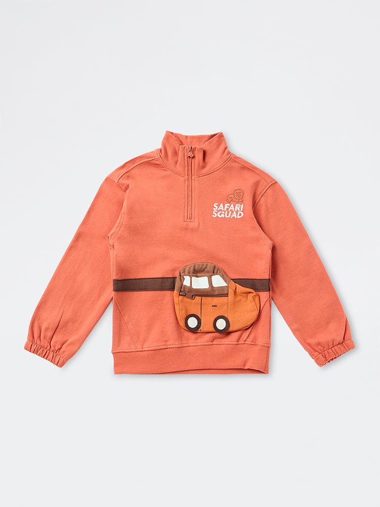 HOP Kids Boys Orange Waist-Bag Style Cotton Sweatshirt
