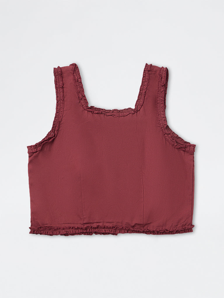 Y&F Kids Girls Wine Solid Cotton Top