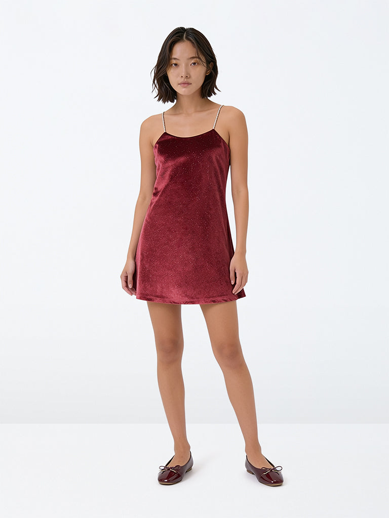 Girls Burgundy Speckle Shimmer A-Line Dress