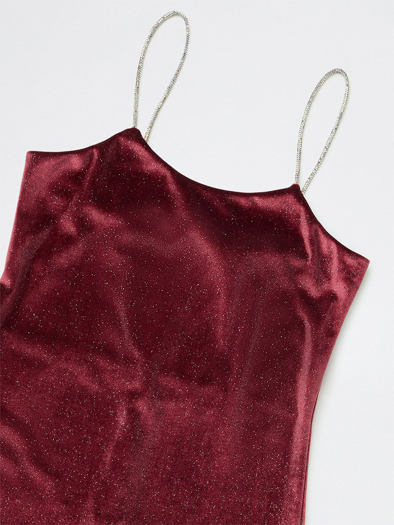 Girls Burgundy Speckle Shimmer A-Line Dress