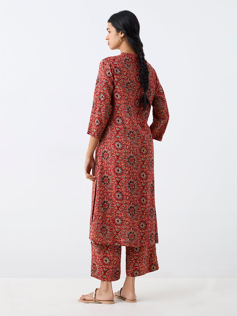Utsa Red Floral Pattern A-Line Kurta