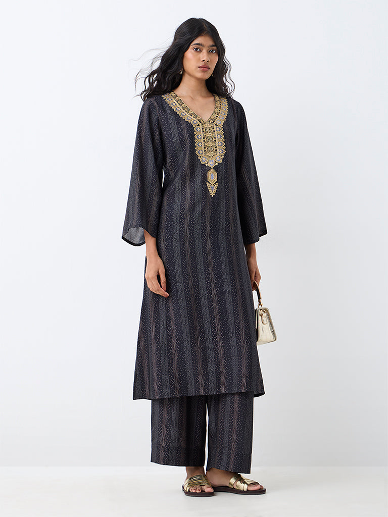 Utsa Black Zari Embroidered A-Line Kurta