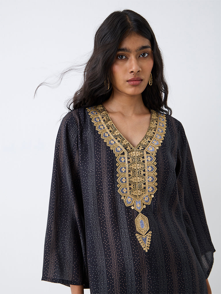 Utsa Black Zari Embroidered A-Line Kurta