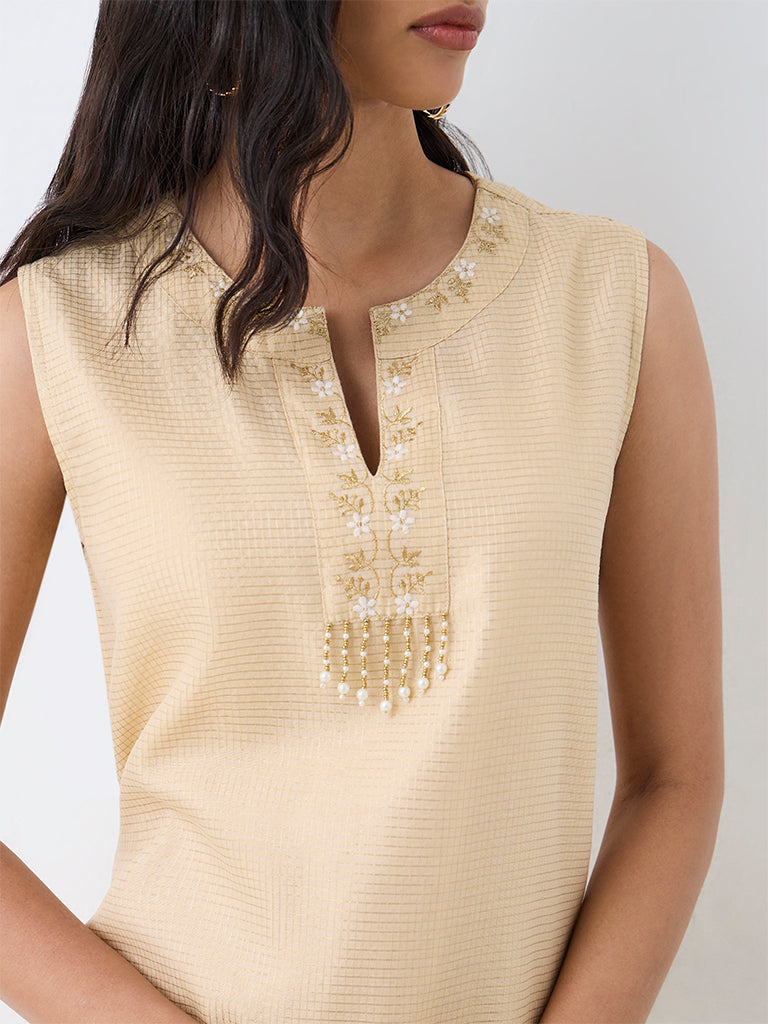 Utsa Gold Checkered Cotton Kurti