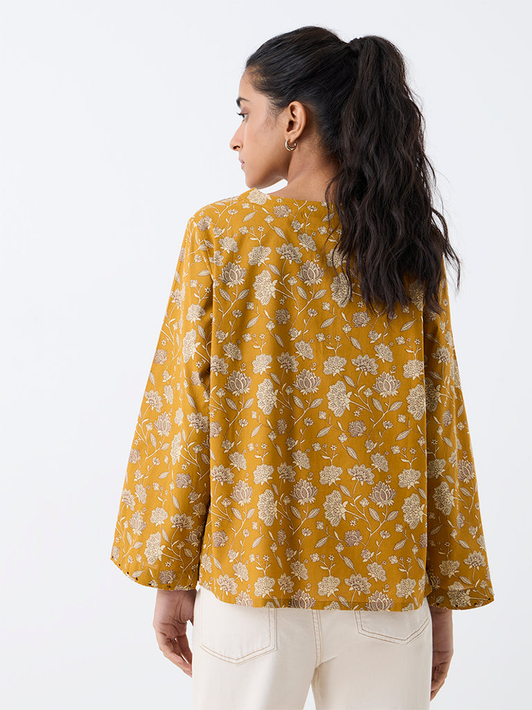 Utsa Mustard Floral Printed Cotton Tunic