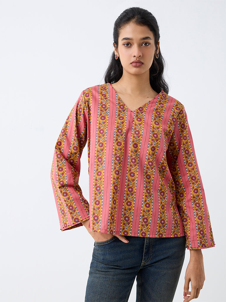 Utsa Pink Floral Printed Cotton Tunic