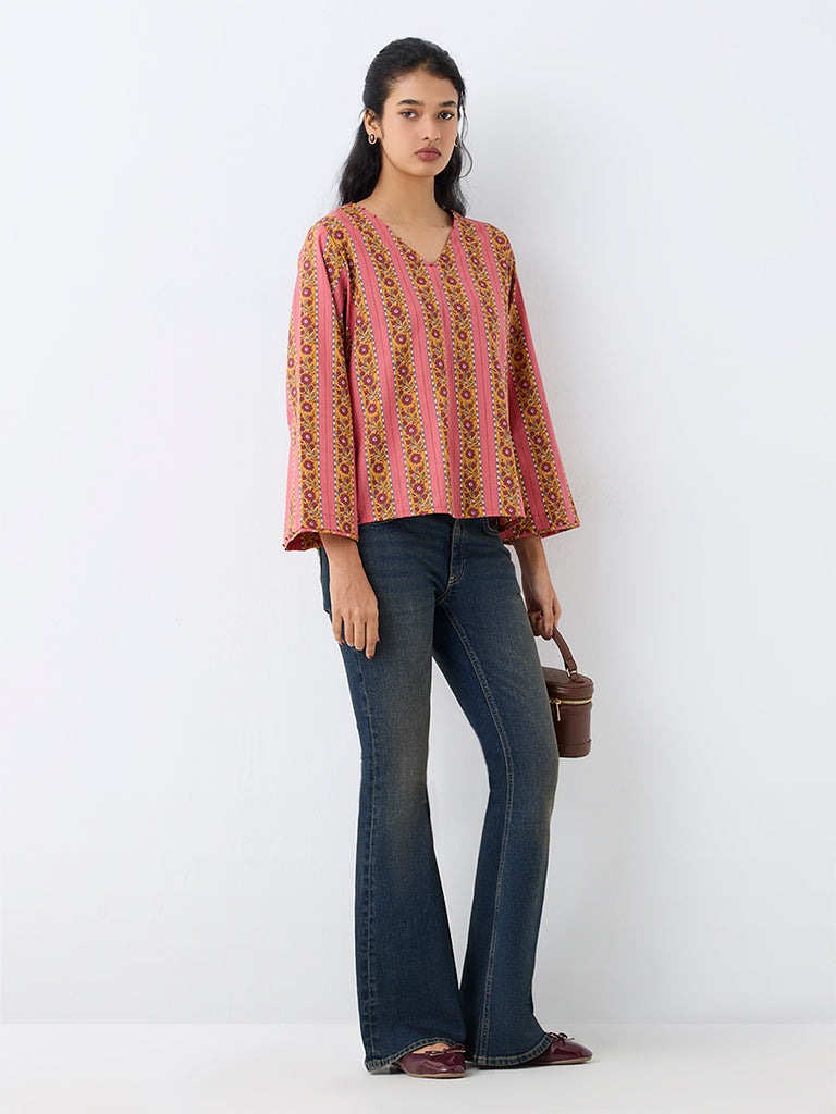 Utsa Pink Floral Printed Cotton Tunic