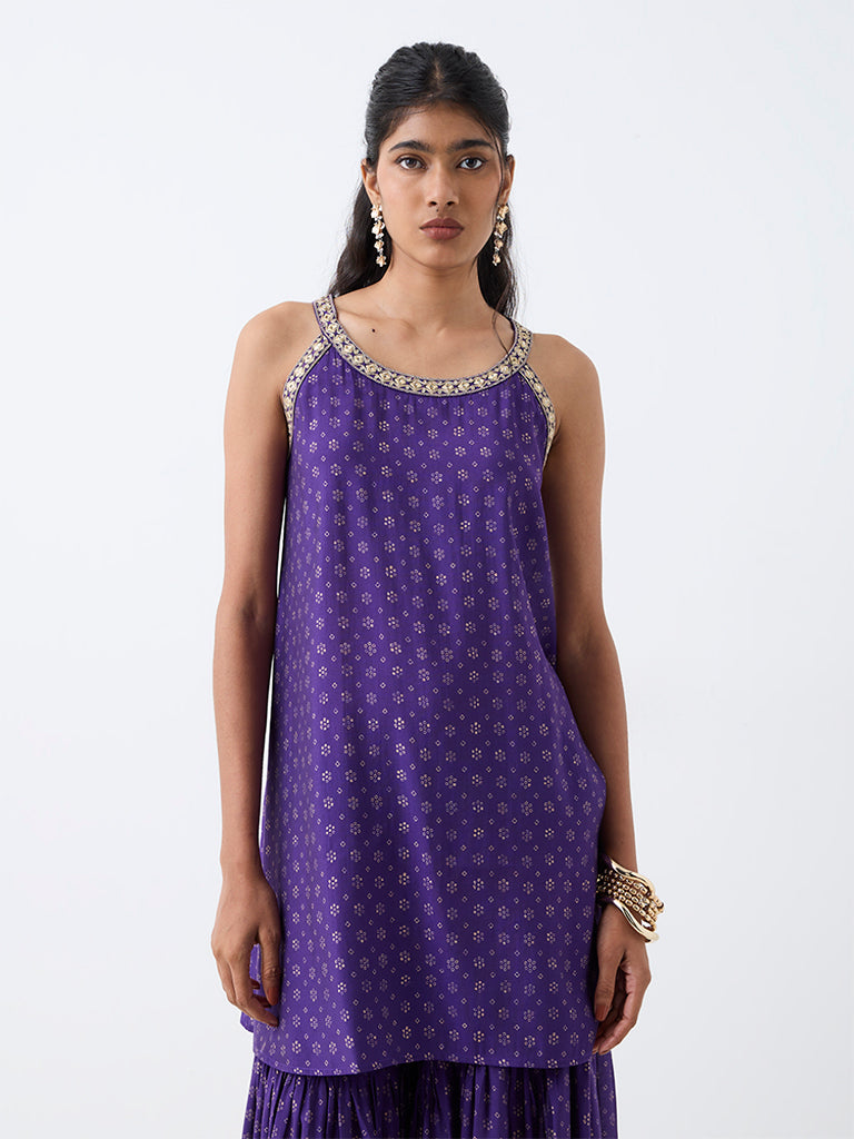Utsa Violet Floral Printed Kurti