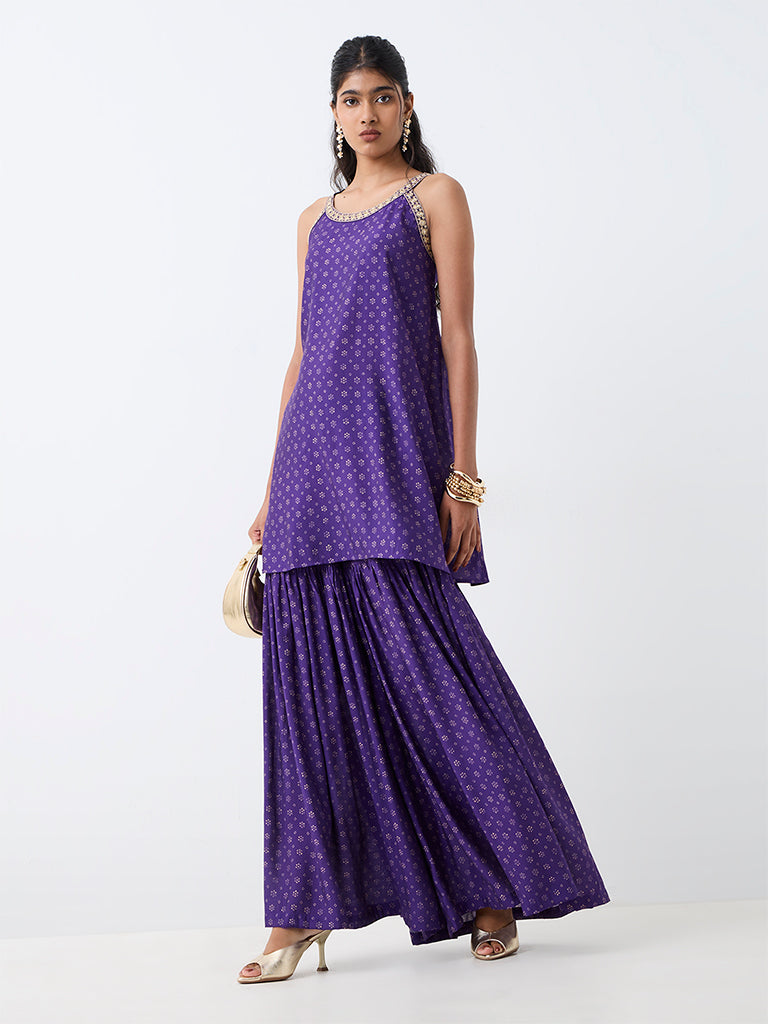 Utsa Violet Floral Printed Kurti
