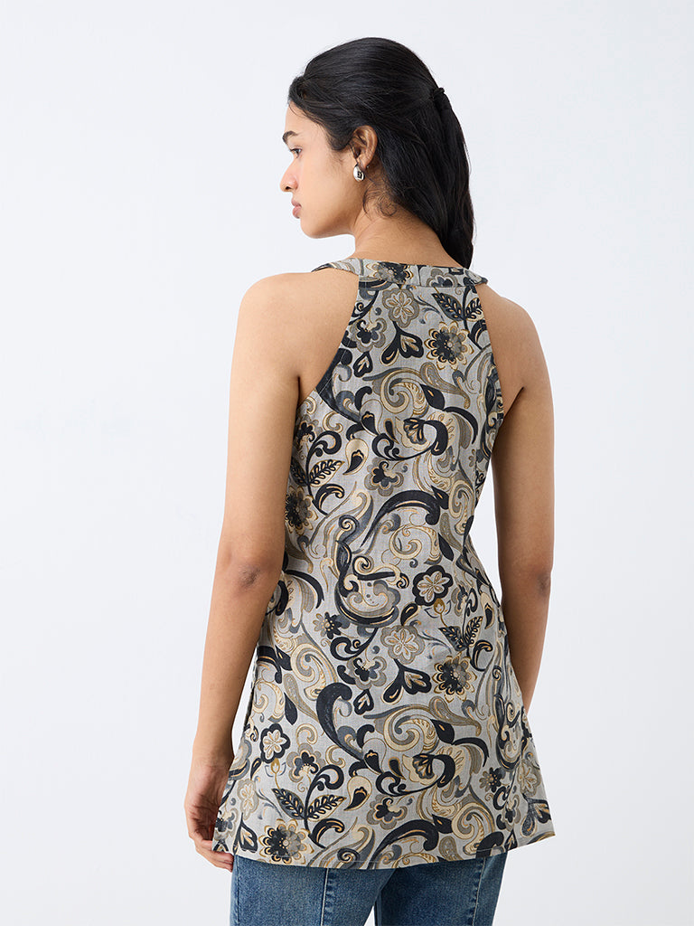 Utsa Grey Printed Cotton Tunic