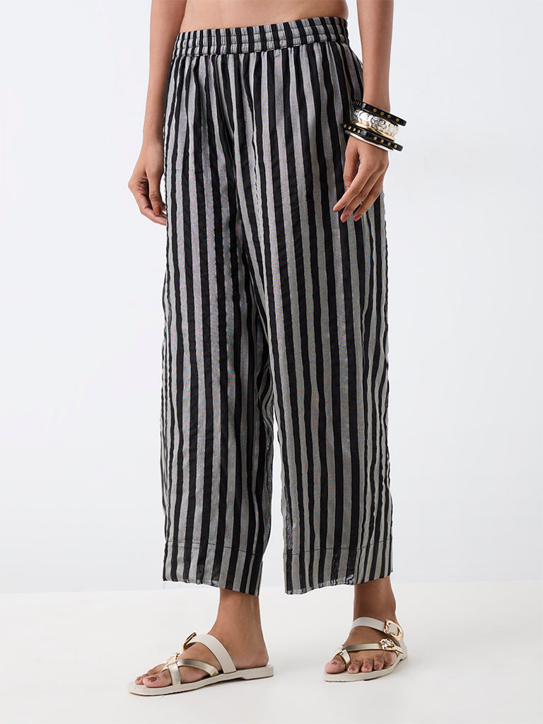 Utsa Black Striped Pants