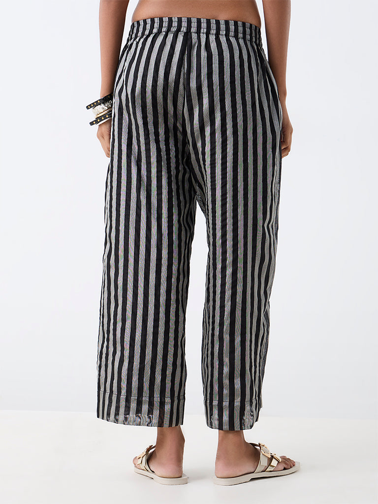 Utsa Black Striped Pants