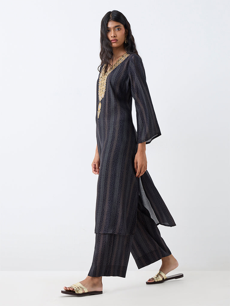 Utsa Black Striped Pants