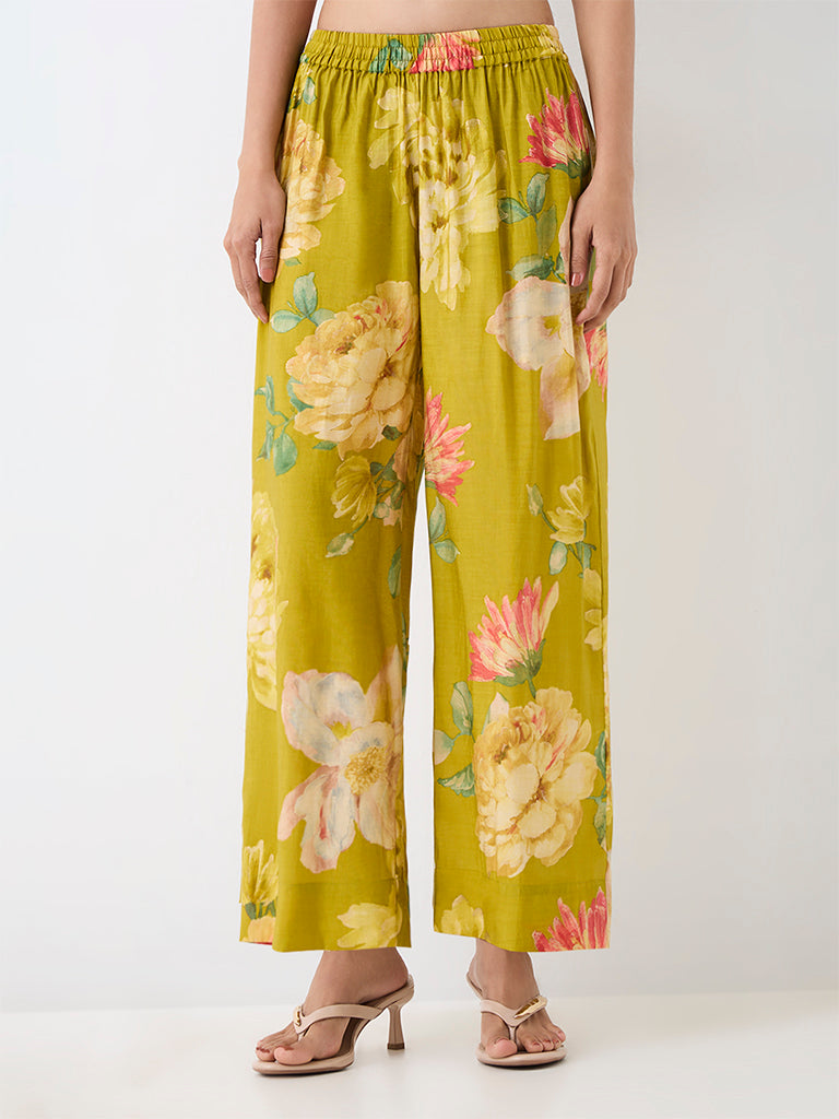 Utsa Lime Floral Printed Pants