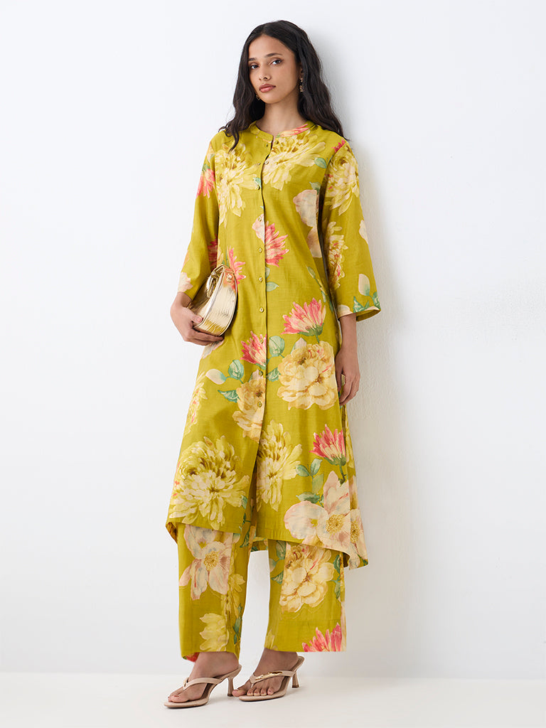 Utsa Lime Floral Printed Pants