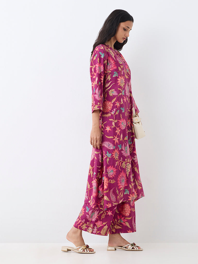 Utsa Magenta Floral Printed Pants