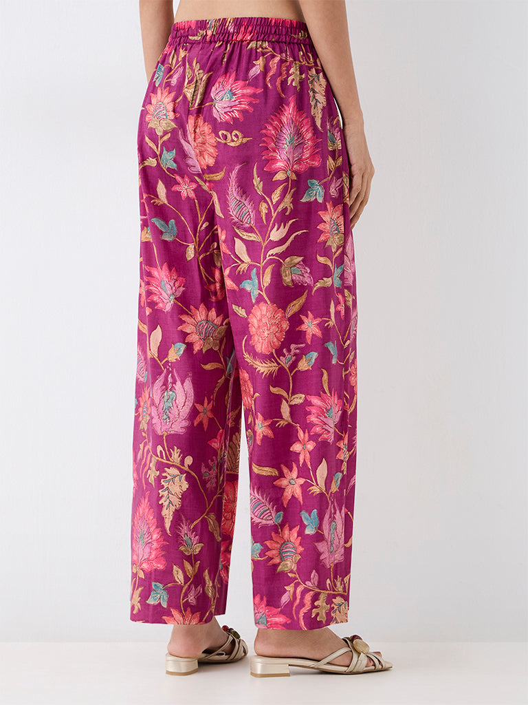 Utsa Magenta Floral Printed Pants
