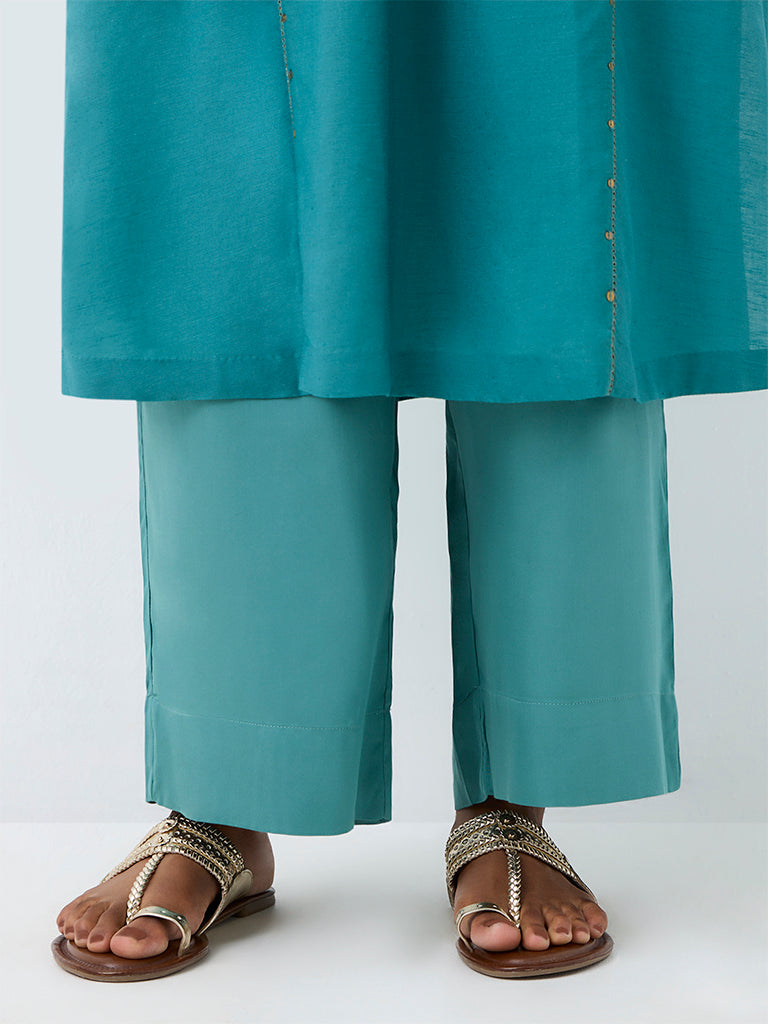 Zuba Teal Solid Pants