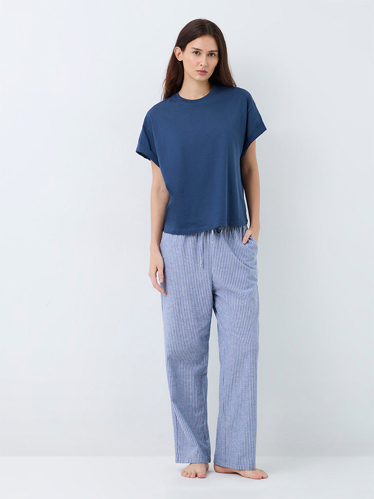 Wunderlove Dusty Blue Solid Cotton T-Shirt
