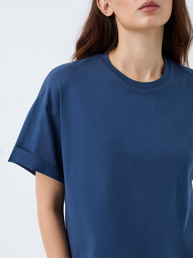 Wunderlove Dusty Blue Solid Cotton T-Shirt