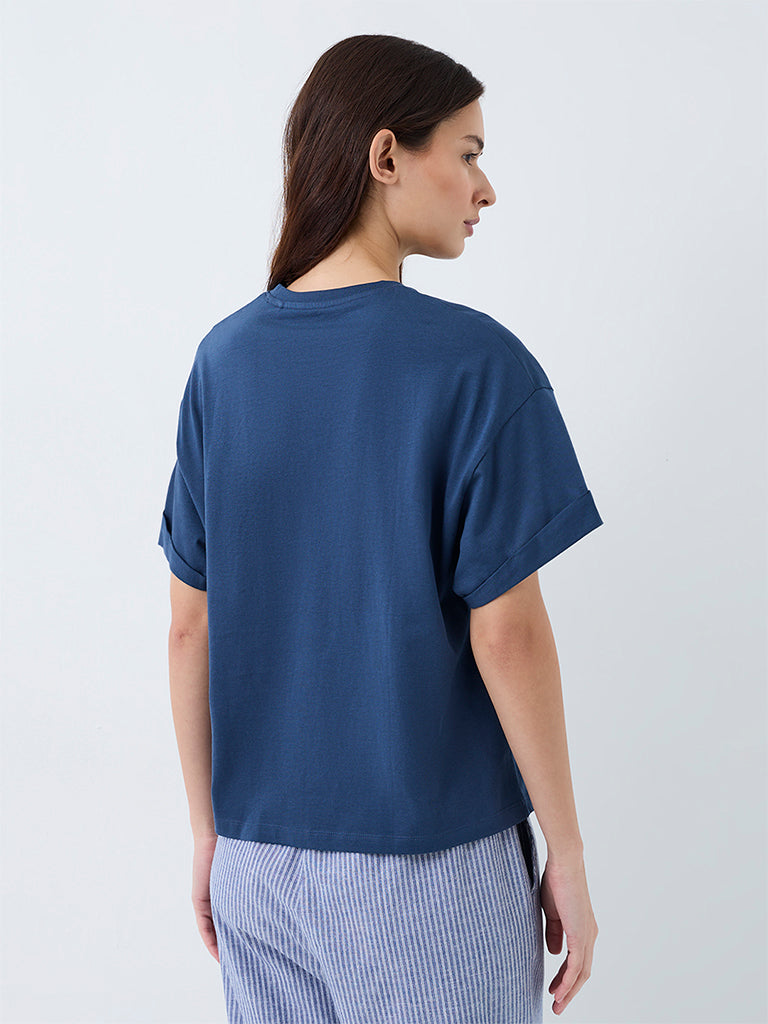 Wunderlove Dusty Blue Solid Cotton T-Shirt