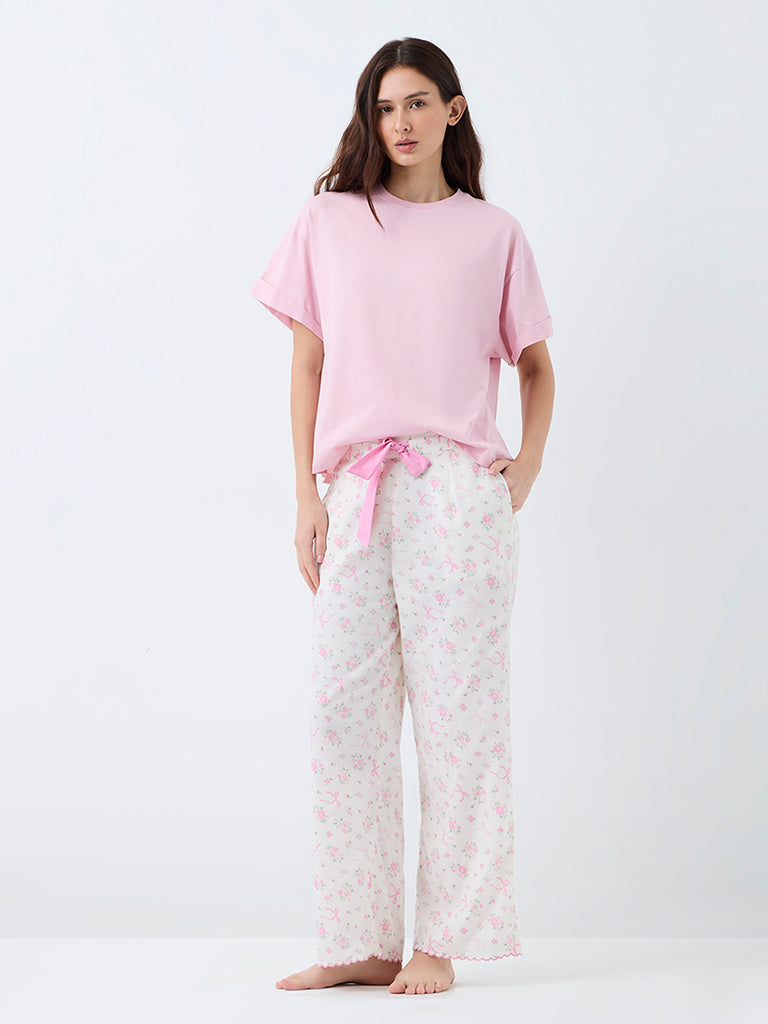 Wunderlove Light Pink Solid Cotton T-Shirt