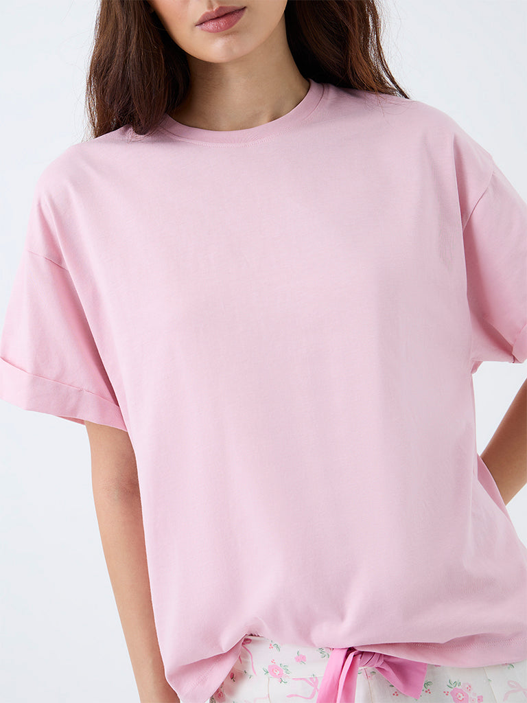 Wunderlove Light Pink Solid Cotton T-Shirt