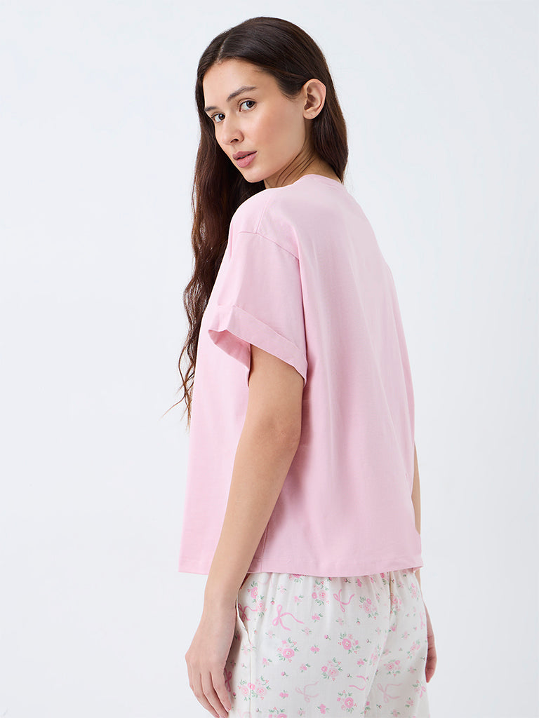 Wunderlove Light Pink Solid Cotton T-Shirt