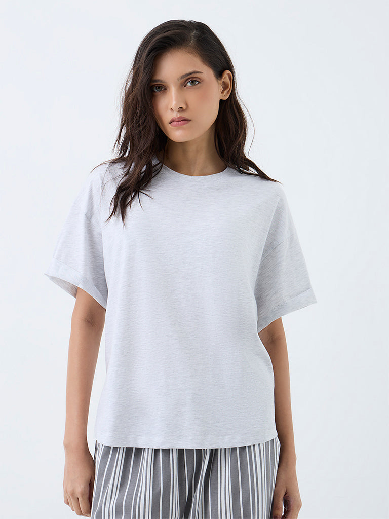 Wunderlove Grey Melange Cotton-Blend T-Shirt