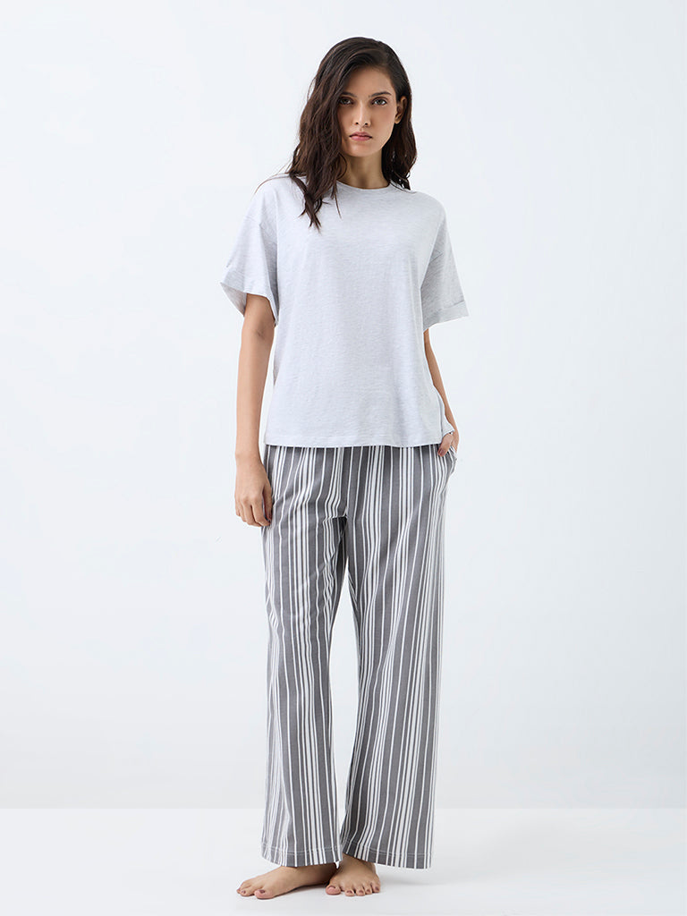 Wunderlove Grey Melange Cotton-Blend T-Shirt