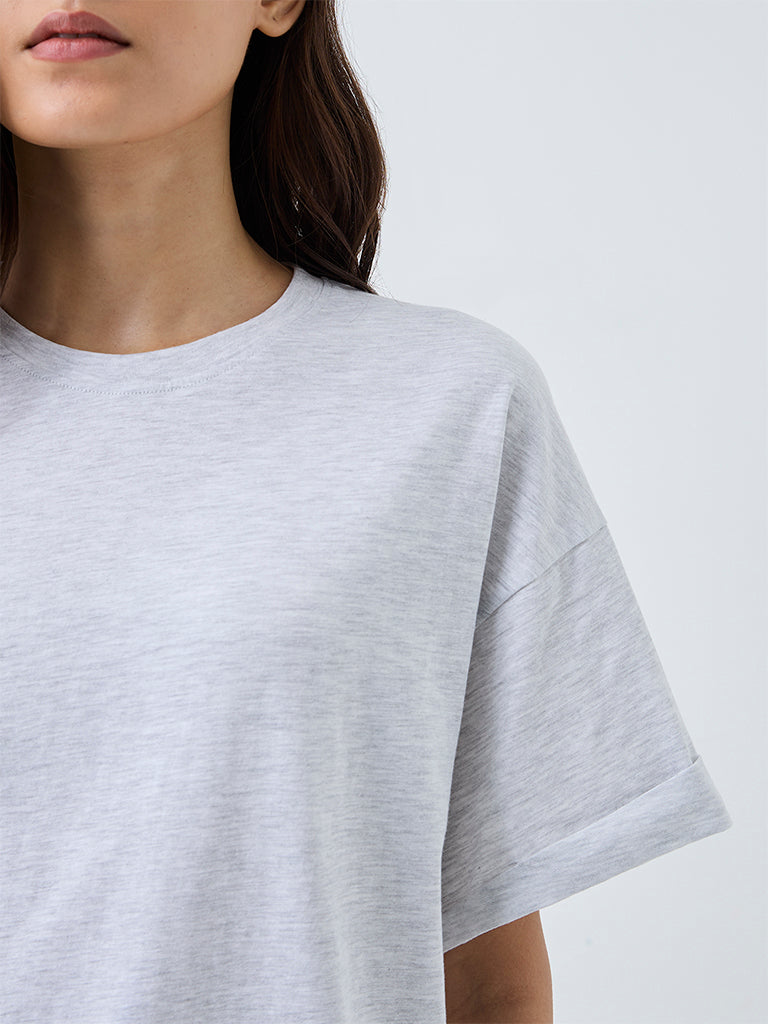 Wunderlove Grey Melange Cotton-Blend T-Shirt