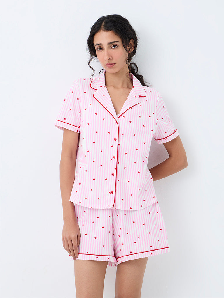 Superstar Pink Heart Printed Shirt and Shorts Set