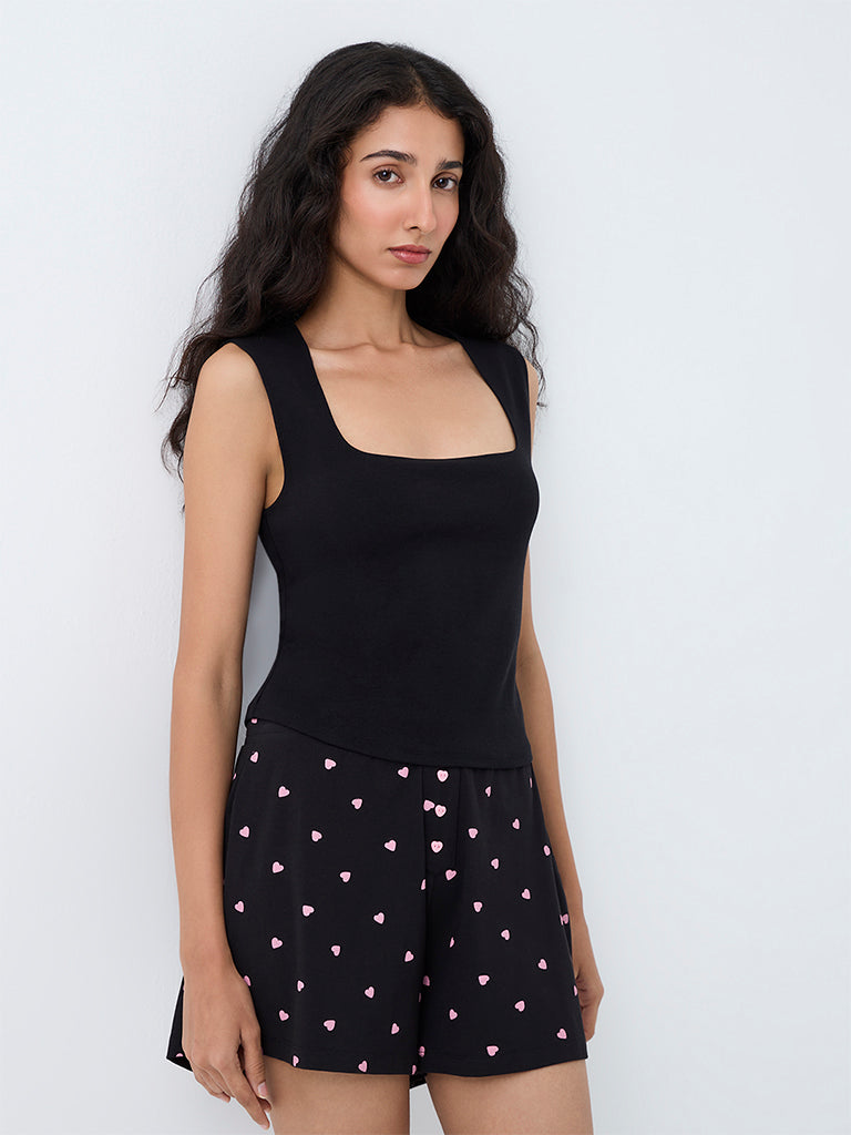 Superstar Black Solid Cotton-Blend Tank Top