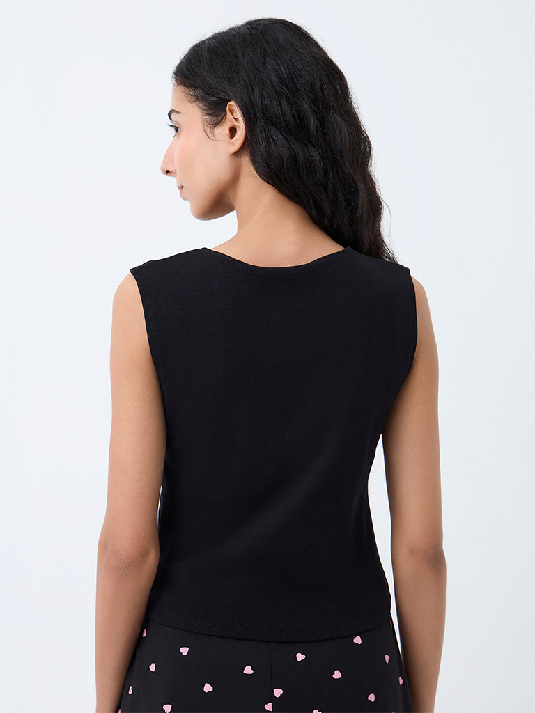 Superstar Black Solid Cotton-Blend Tank Top