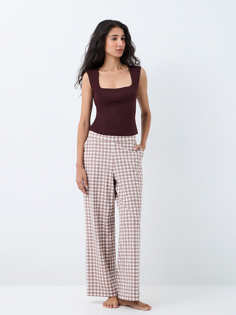 Superstar Dark Brown Solid Cotton-Blend Tank Top