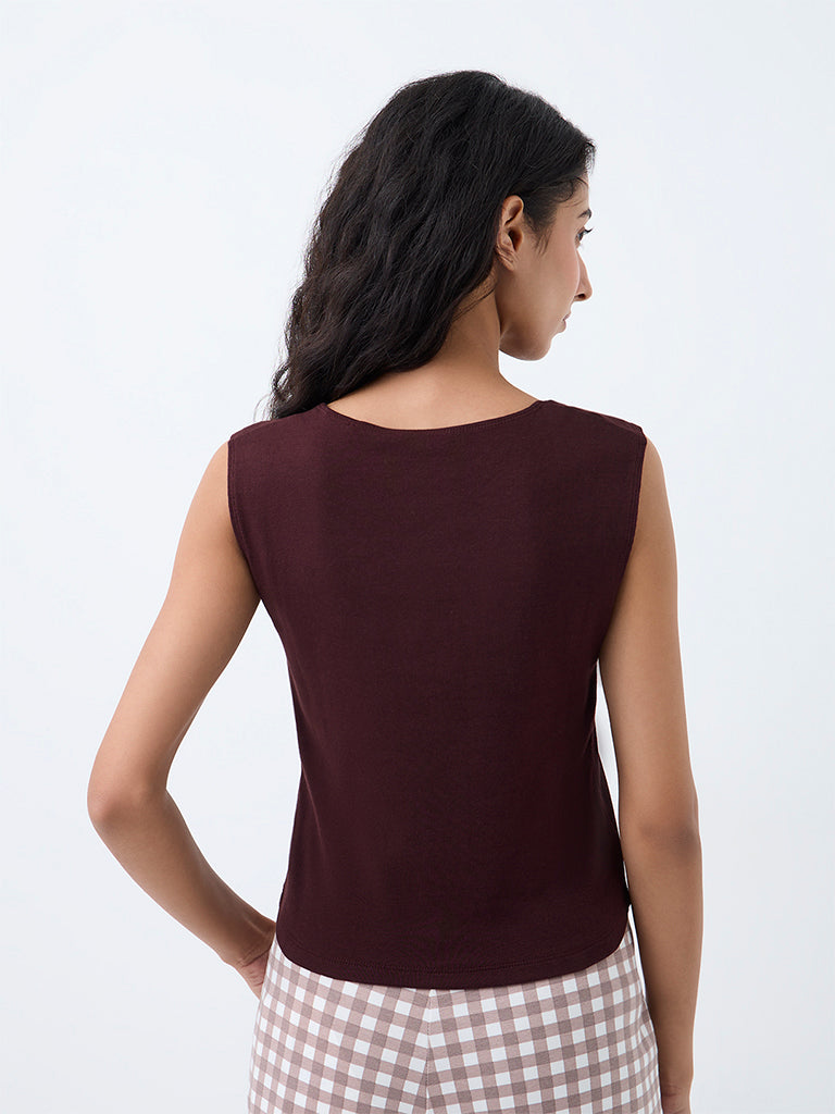 Superstar Dark Brown Solid Cotton-Blend Tank Top
