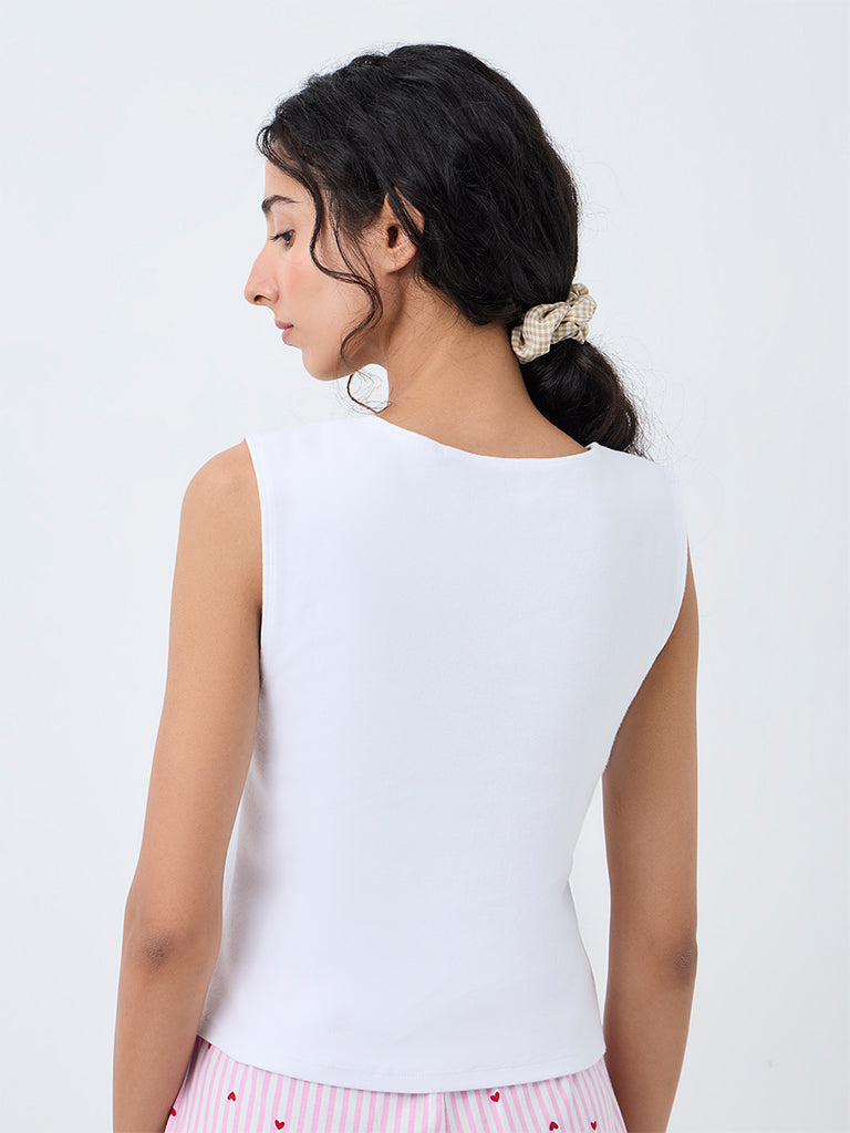 Superstar White Self-Striped Padded Camisole