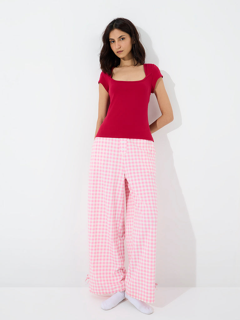 Superstar Red Solid Cotton-Blend Tank Top
