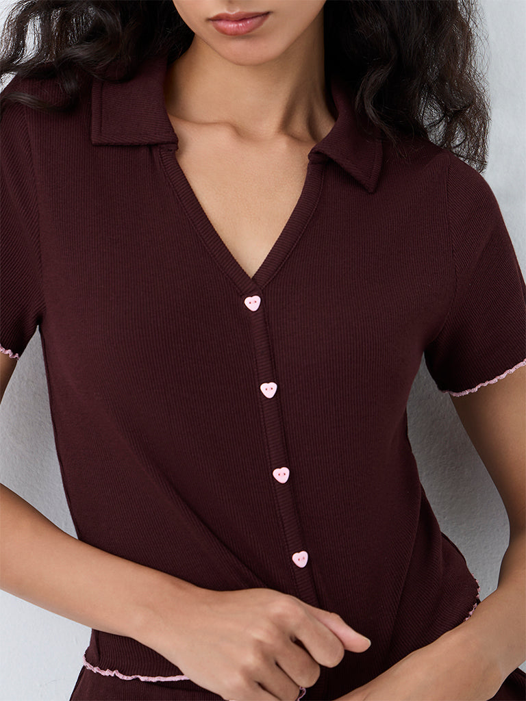 Superstar Dark Brown Ribbed-Texture Top
