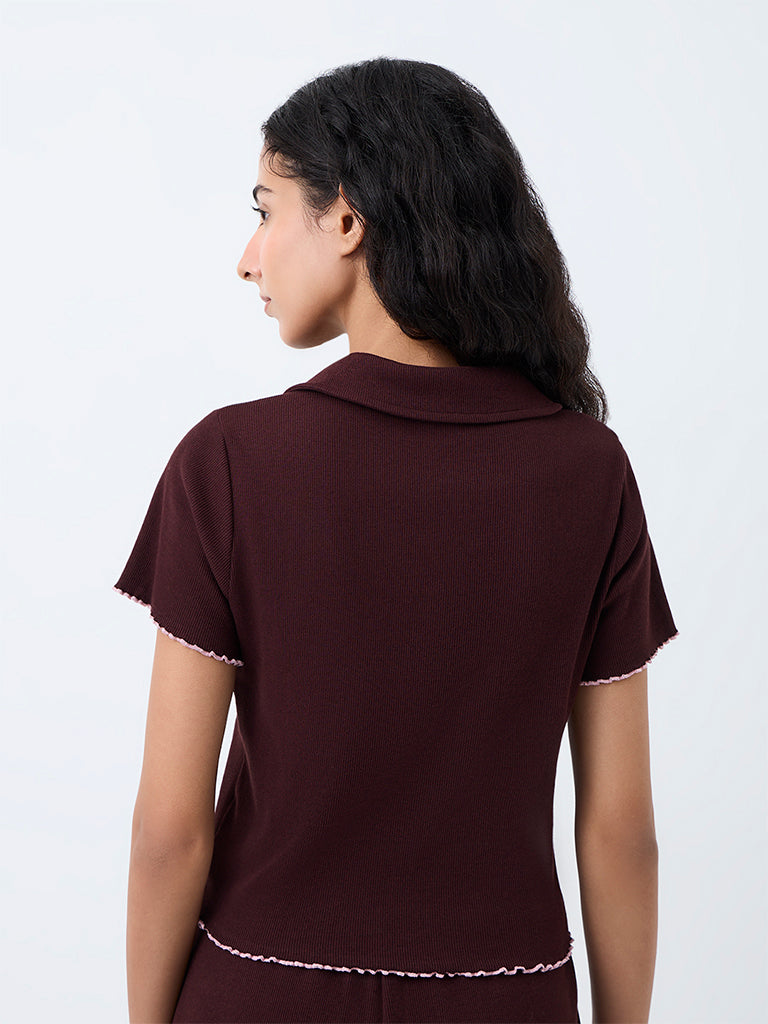 Superstar Dark Brown Ribbed-Texture Top