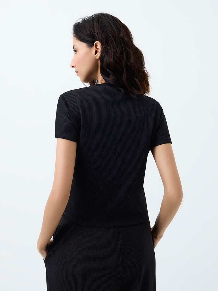 Superstar Black Ribbed-Textured Cotton T-Shirt