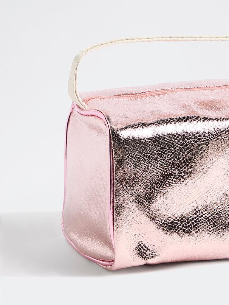 Studiowest Pink Textured Rectangular Metallic Pouch - Large