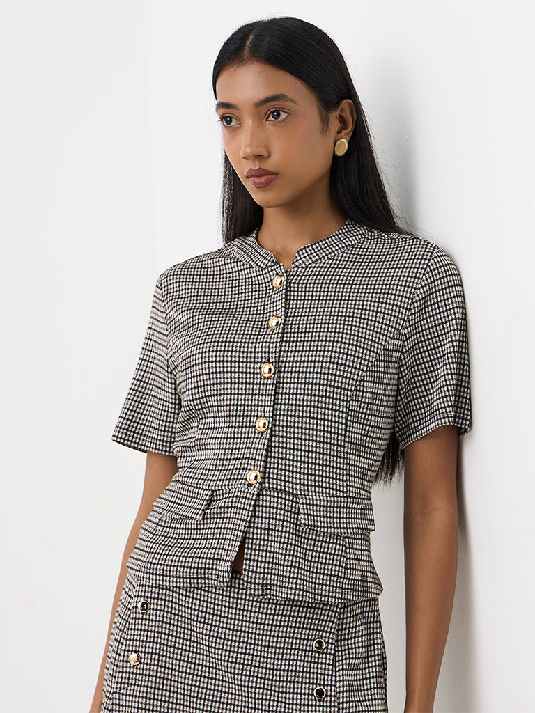 Wardrobe Multicolour Houndstooth Checkered Blouse