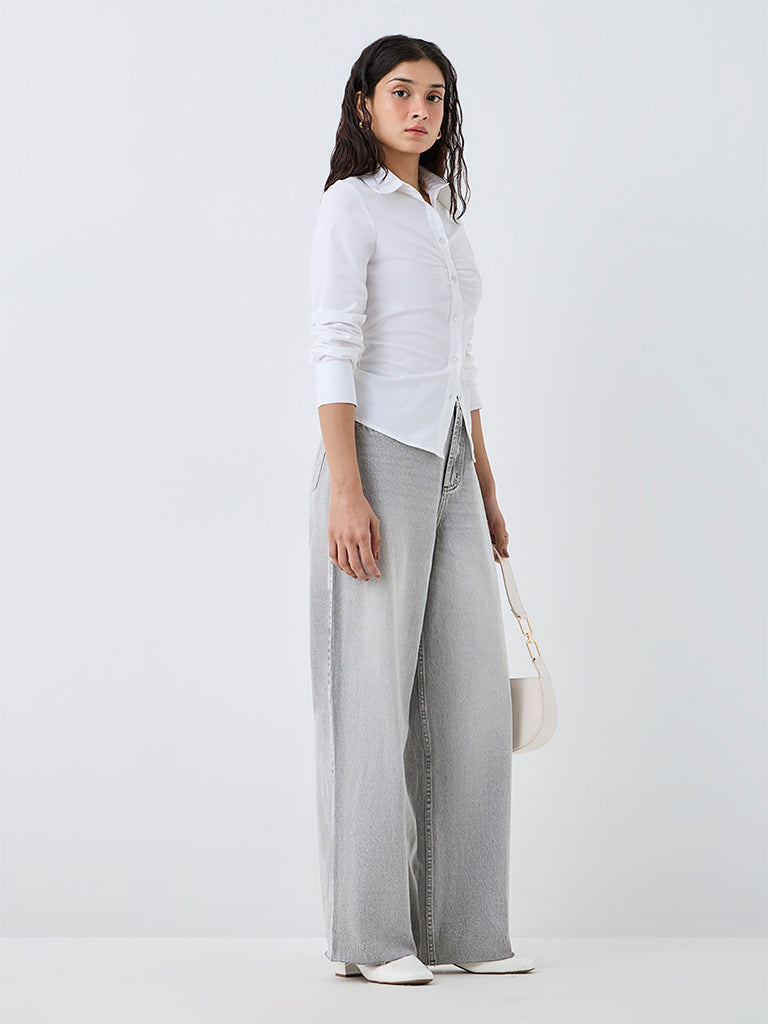 Nuon White Solid Cotton Shirt