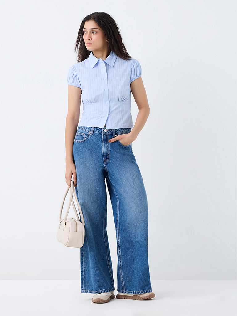 Nuon Light Blue Striped Cotton Shirt