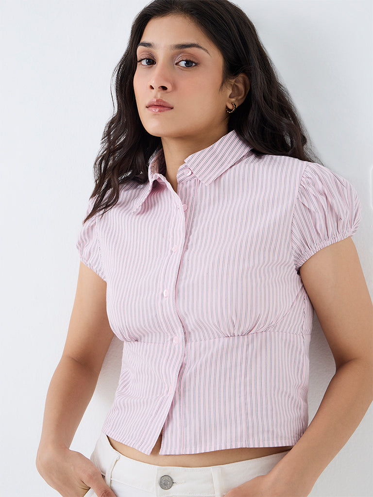Nuon Light Pink Stripe Printed Cotton Shirt