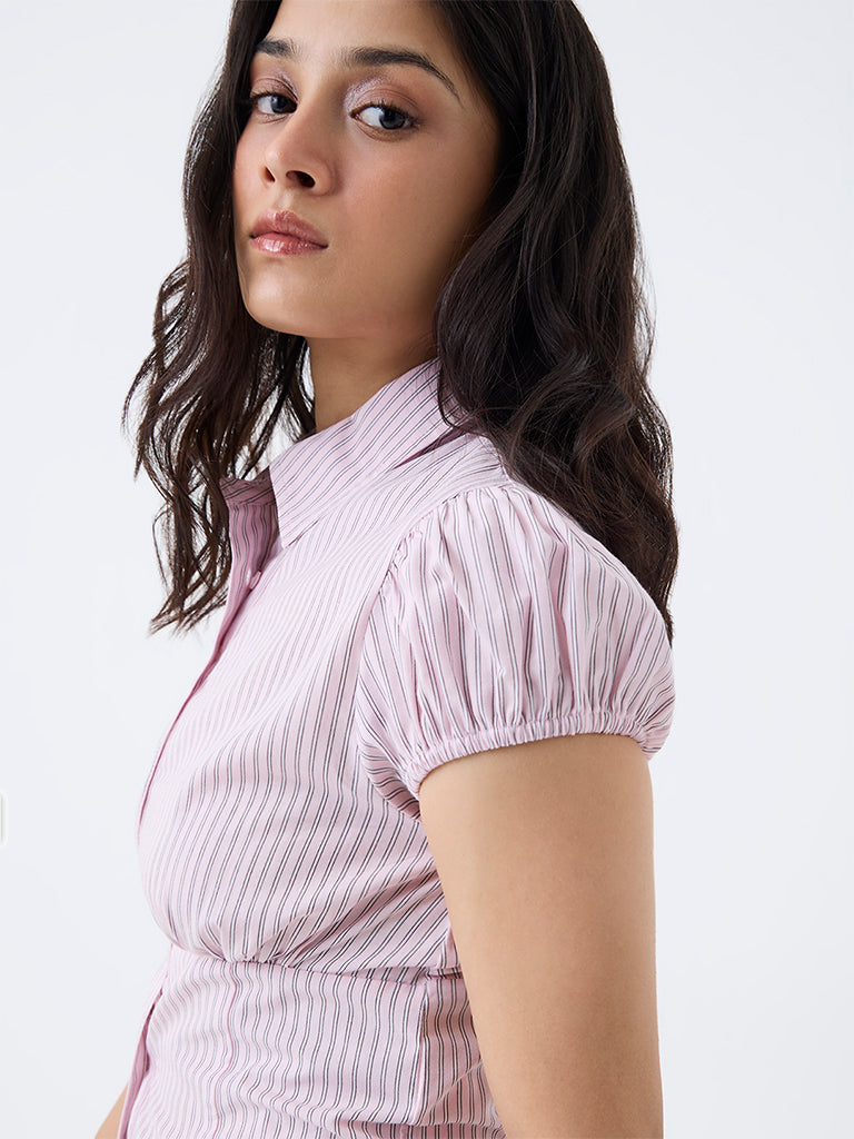 Nuon Light Pink Stripe Printed Cotton Shirt