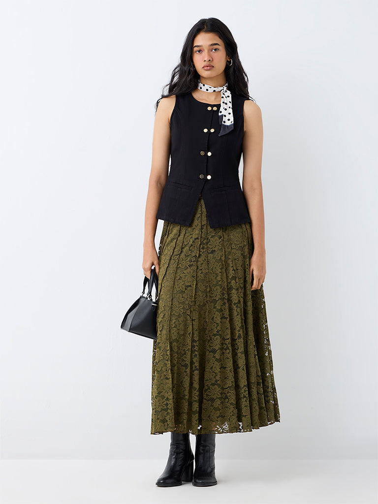 LOV Black Loop Button Denim Top